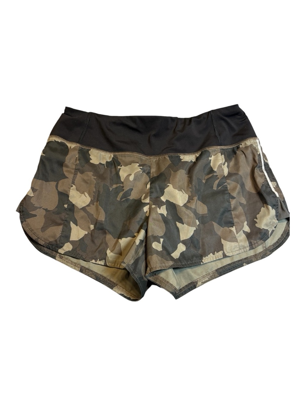 Athleta Run Free Camo Running Shorts Green Black Lined Size Medium EUC